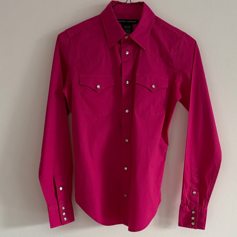 Ralph Lauren Women's Fuchsia Cotton Western Button Down Shirt